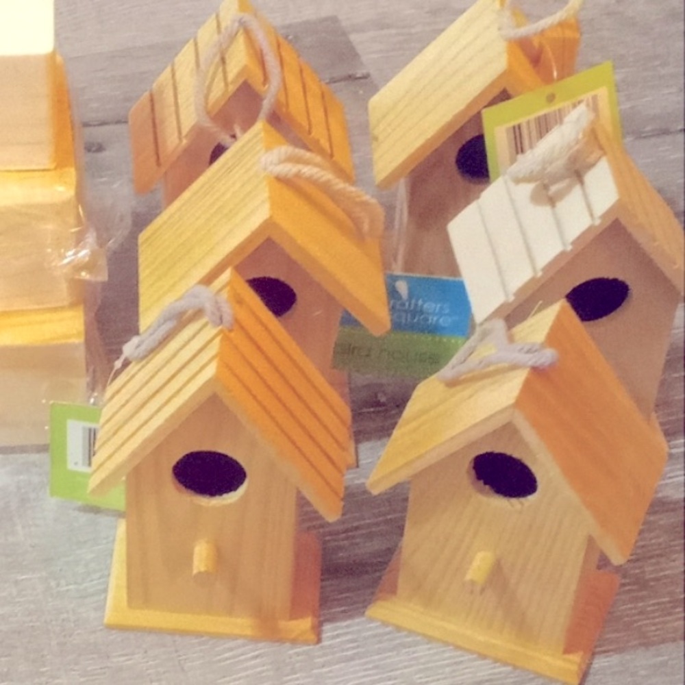 NWT 5 (not 6) Crafters Mark Birdhouses Pine Wood +/- 4” tall, rope hanger